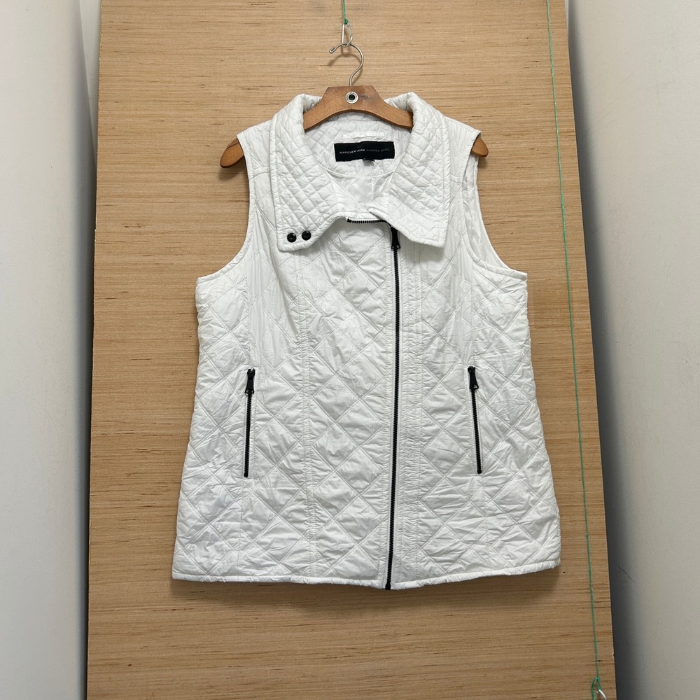 Marc New York Andrew Marc White Quilted Asymmetrical Zip Moto Vest Large